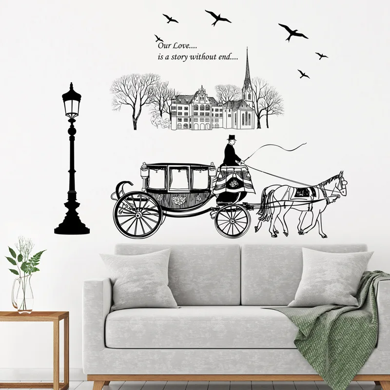 JM7307 черно-белые наклейки с рисунком людей Раш карета настенные наклейки для спальни гостиной библиотеки настенные украшения съемные