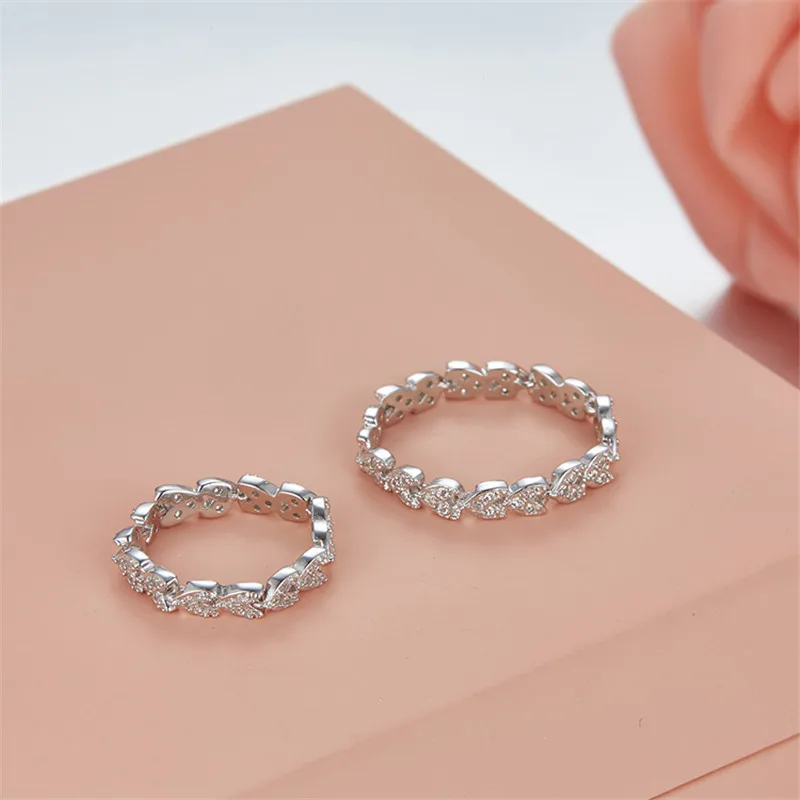

Monaco Brand S925 Sterling Silver Micro Inlay Zircons Personality Cute Heart Link Chain Article arrows Rings Jewelry For Women