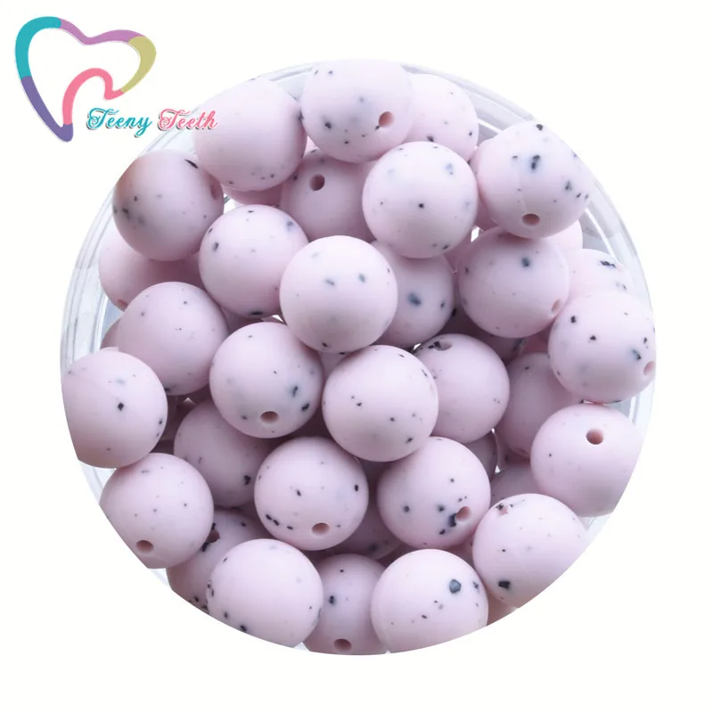 

Teeny Teeth 100 PCS Pink Gritty Silicone Beads 12-15 MM Round Teething Beads BPA Free Silicone Baby Teething Jewelry DIY Beads