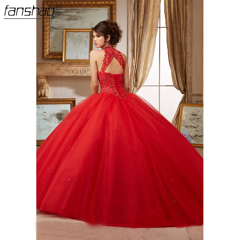 Fanshao Blue Quinceanera Dresses High Neck Crystal Appliques Lace Pearls Cut-Out For 15 Girls Party Gowns Hot Sell Design Fanshao Blue Quinceanera Dresses High Neck Crystal Appliques Lace Pearls Cut-Out For 15 Girls Party Gowns Hot Sell Design