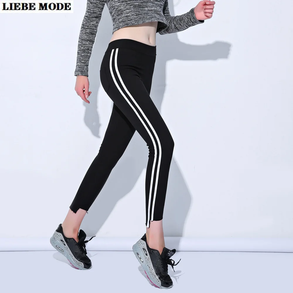 

Women's High Waist Leggings Plus Size Irregular Bottom Elastic Waist Leggis Woman Side Stripe Ankle Pencil Pant black Autumn 6XL