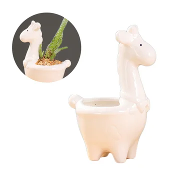 

1Pc Giraffe Design Flowerpot Mini Ceramic Planter Succulent Container Bonsai Supply for Home Office (White)