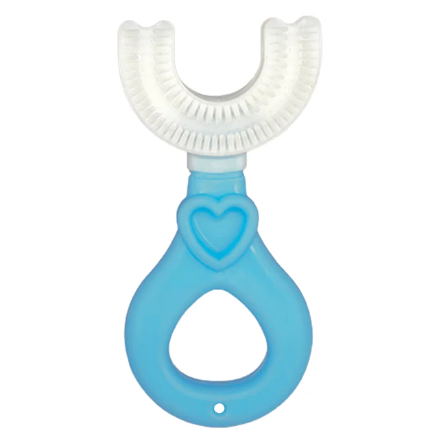 Baby U Shape Toothbrush 360 Degree Teeth Clean Soft Fur Food Grade Material Children Toothbrush Kids Supplies for Daily Blue Round