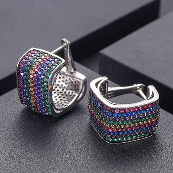 

jankelly Trendy American Cubic Zirconia Crystal MultiColored Big Hoop Earrings Circle Round Design Women Ear Jewelry