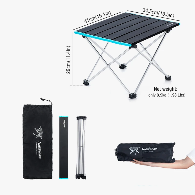  NatureHike Portable Camping Side Tables with Aluminum Table Top Hard-Topped Folding Table for Outdo