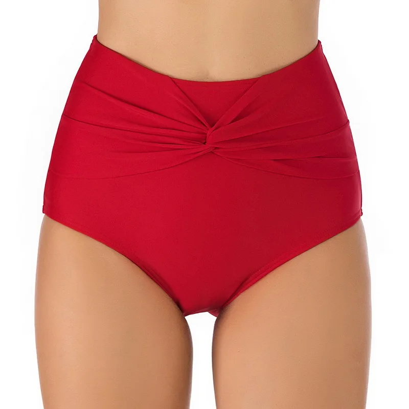 Женские винтажные растягивающиеся плиссированные танкини со средней/высокой талией/бикини, стильные раздельные купальные шорты из двух частей, сексуальные треугольные шорты - Цвет: C-DS136-Red