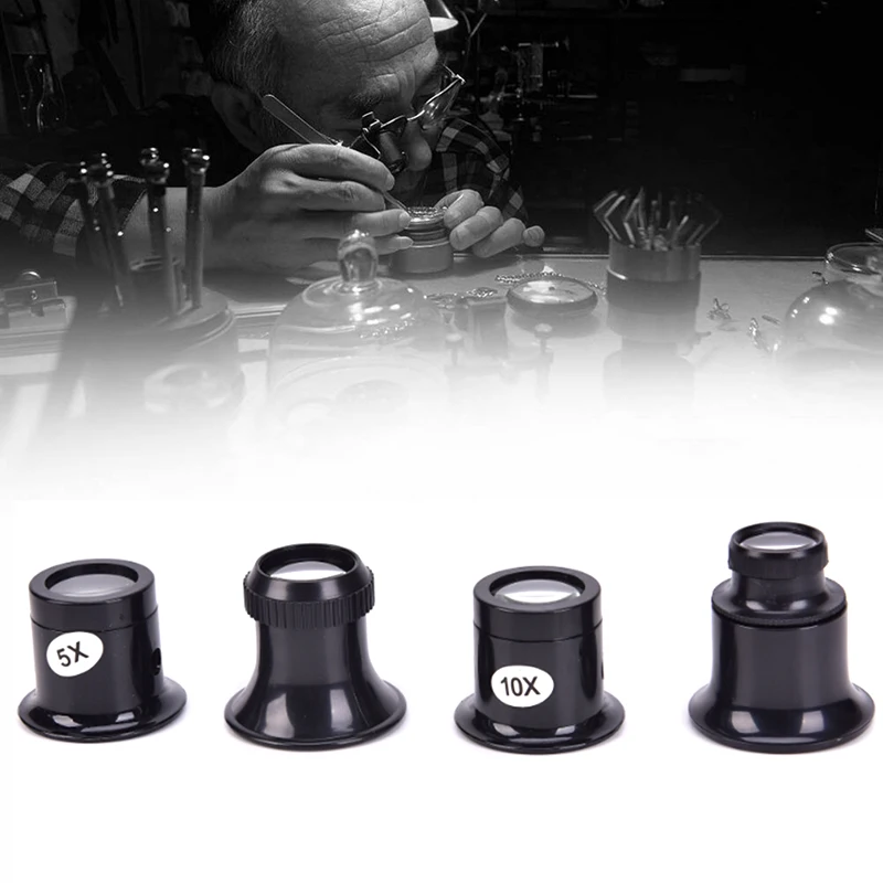 4pcs Magnifying Glass Portable Loupe Lens Jeweler Watch Magnifier Tool Eye Magnifier Len Repair Kit Tool 5X/10X/15x/20x