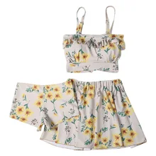 Купальник женский трехсекционный бикини раздельный купальник юбка консервативный Собранный небольшой свежий Милый принт