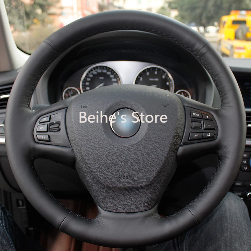 Hand sewing custom Black Leather Car Steering Wheel Cover for BMW F25 X3 2011-2017 F15 X5 2014 | Автомобили и мотоциклы
