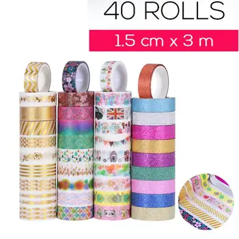 

NUOLUX 40 Rolls Vaious Pattern Pasters Decals Adhesive Tapes for Scrapbook DIY Crafts