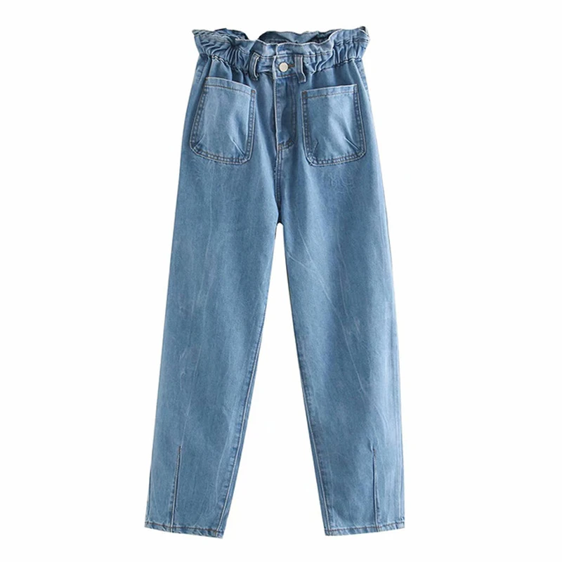 

Women Jeans Pants Elastic High Waist Casual Button Denim