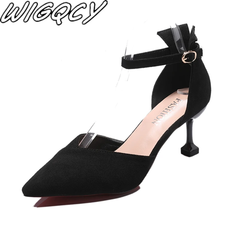 

Women wedding shoes2020 new Flock Shallow Pointed Toe High Heel quality Elegant Lady Thin Heels zapatos de mujer PU