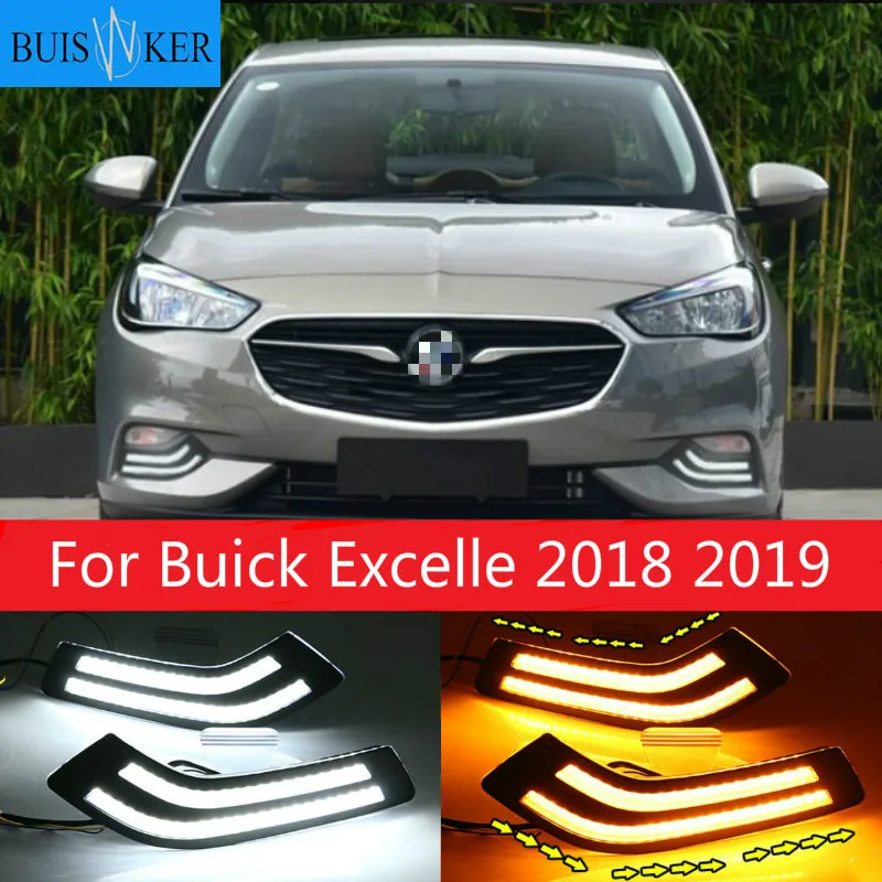 

2 шт. для Buick Excelle 2018 2019 белого, желтого и голубого цвета передняя противотуманная фара Дневной светильник светодиодный DRL Противотуманные Фары Светильник