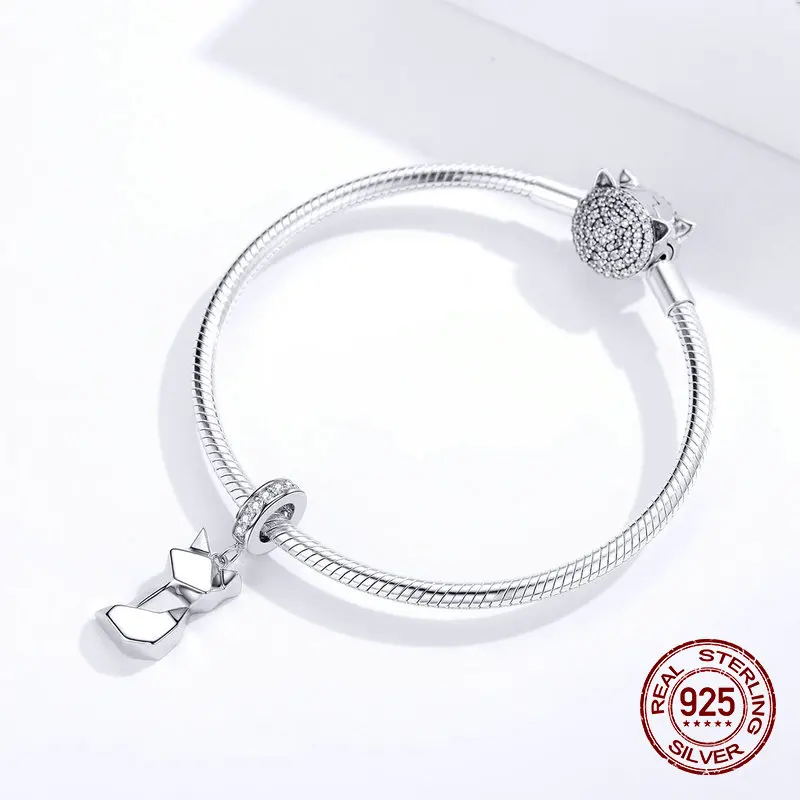 Подлинное серебро 925 пробы маленький кулон с лисичкой fit Pandora браслет очаровательные женские подвески, ожерелья ювелирные изделия