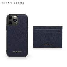 Hiram Beron Monogram Navy Pebble Pattern Leather Card Holder Case for Iphone 13 12 11 Pro Max Gift for Men Dropship