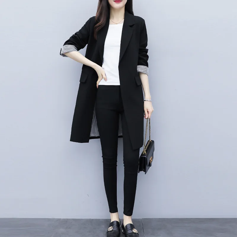 

Online Celebrity Small Suit Coat Mid-length Slimming Korean-style 2019 New Style Spring And Autumn Casual Loose-Fit Black And Wh