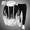 Autumn Spring Men's Set Splash-Ink Print Casual Long Sleeve Hoodie 2 Piece Outfit+Sweatpant 2022 New Gym Jogging Male Tracksuit 1