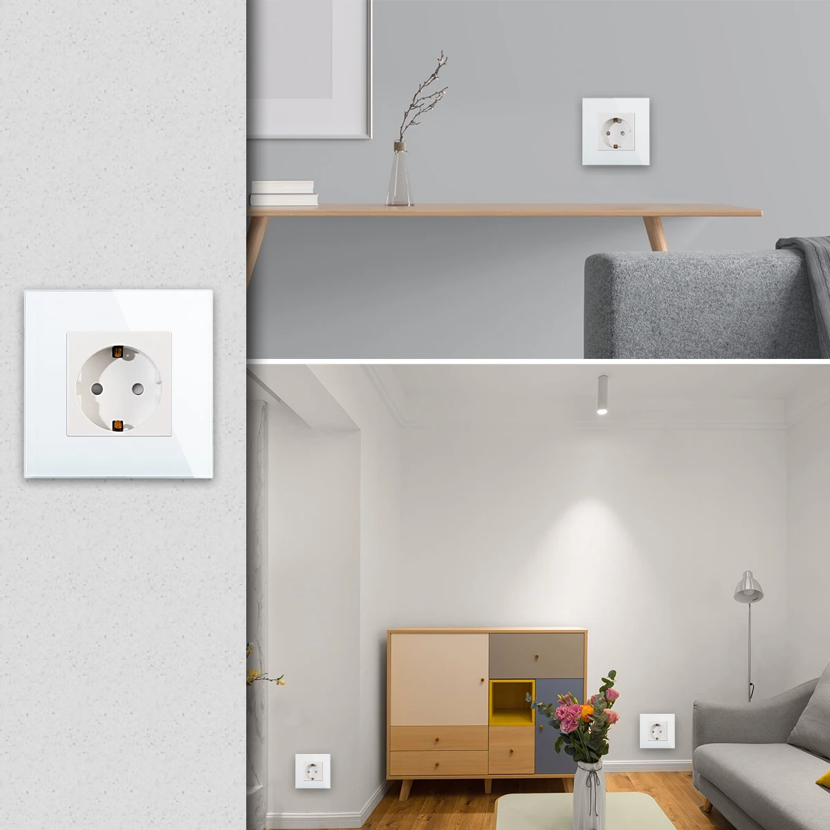 Double Prise Murale 220/230V En Verre Trempé Blanc - Neuve, Longueur 172 Mm
