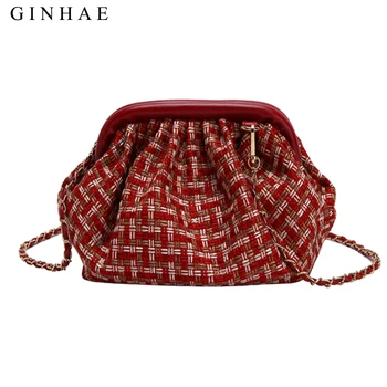

2019Ladies Fashion Dumpling Bag Famous Brand Wool Knitting Handbag Shoulder Bags For Women Small Clutch Crossbody Bags Chain Sac