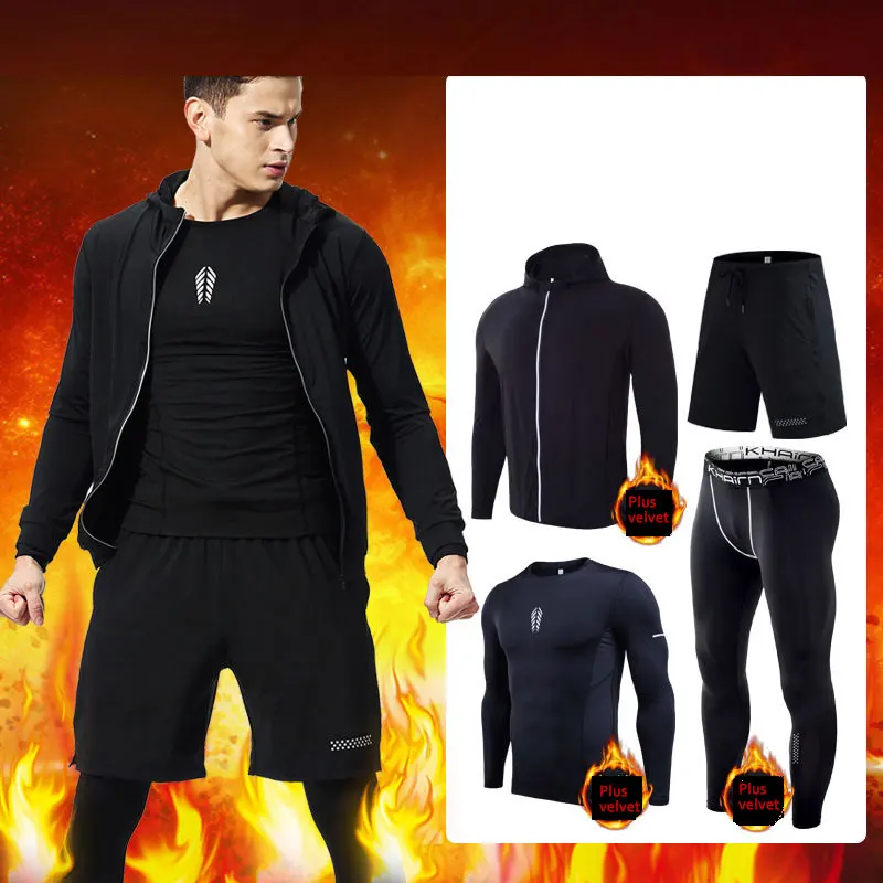 4 шт., мужское зимнее термобелье для спорта и фитнеса, быстросохнущая одежда для игры, Термофутболка+ штаны, костюм, кальсоны
