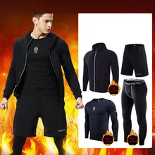 4 шт., мужское зимнее термобелье для спорта и фитнеса, быстросохнущая одежда для игры, Термофутболка+ штаны, костюм, кальсоны