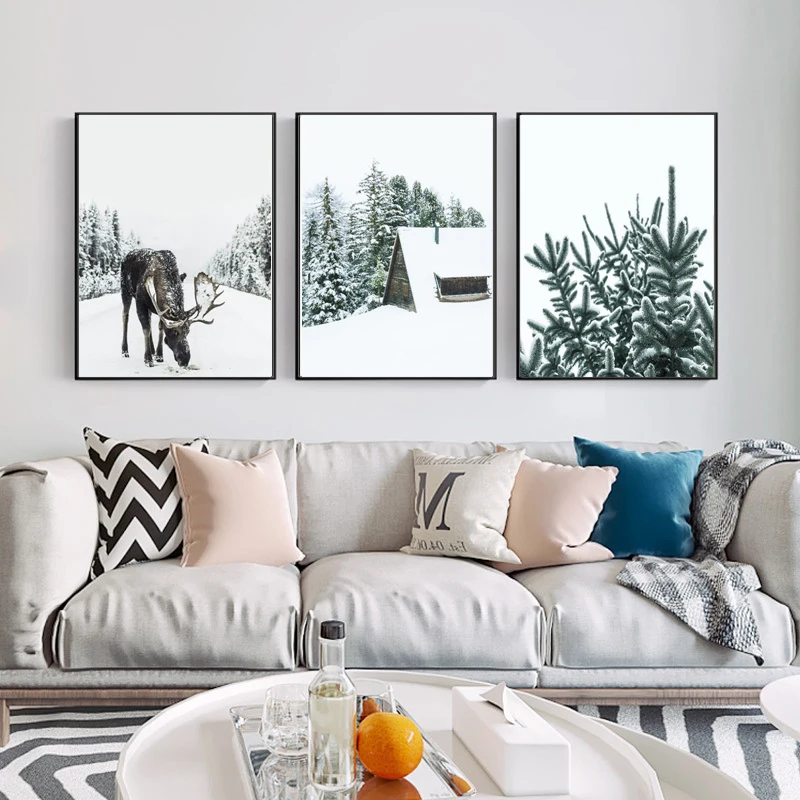 

Nordic Style Moose Posters and Prints Winter Animal Snow Wall Art Forest Canvas Paintingwall Picture for Living Room Home Decor