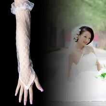 Свадебное платье без пальцев длинные перчатки бежевый белый кружевной крючок летние рукава