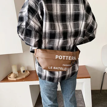 

Belt Bags 2020 Spring Leather Bags Trendy Simple Style Chest Packs Brown White Solid Para Couples All-match Bolsas BWB13794-2