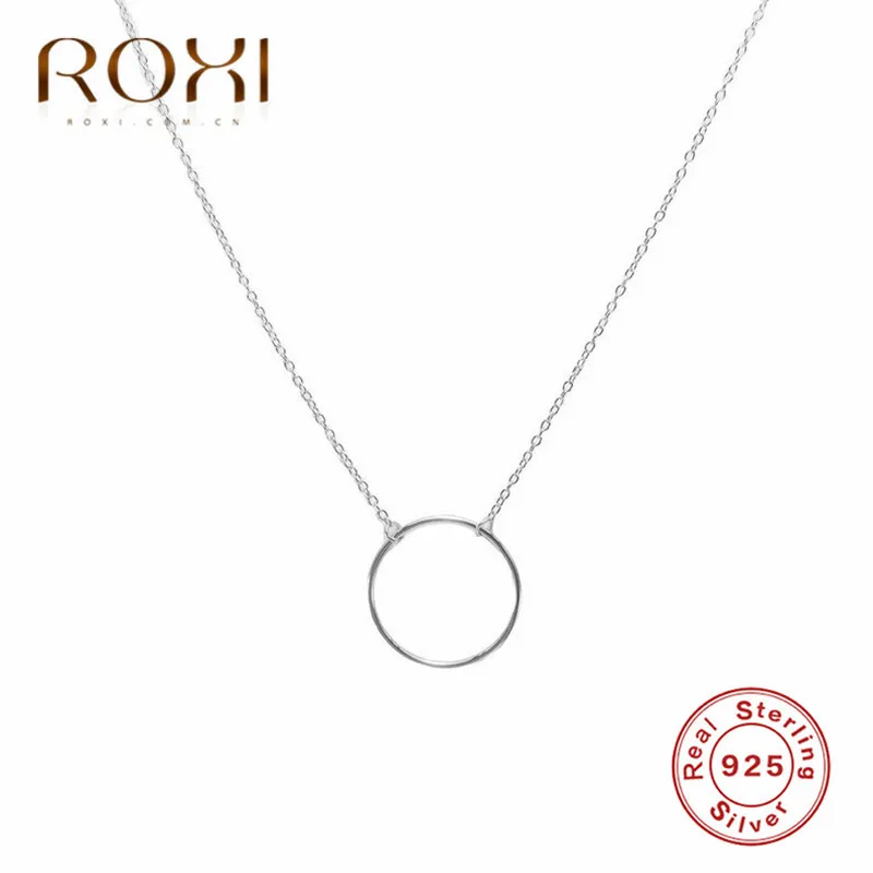 ROXI Simple 925 Sterling Silver Necklace Karma Round Circle Pendant Necklace for Women Fashion Clavicle Chain Statement Necklace - Image 4