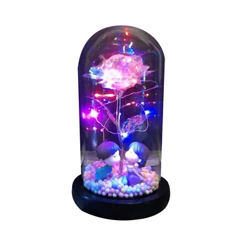 

Romantic Eternal Rose Flower Glass Cover LED Battery Lamp Beauty Birthday Valentine'S Day Mother Lover Gift Home Decoration