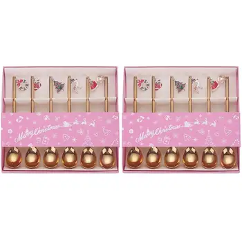 

12pcs Christmas Pendant Spoon Stainless Steel Spoon Stirring Spoon Dessert Spoon