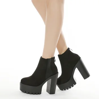 

NouC Design 2020 Women Autumn Ankle Boots Platform Chunky Heeled Gothic Lace-up High Heel Winter Bootie Sexy Ladies Shoes