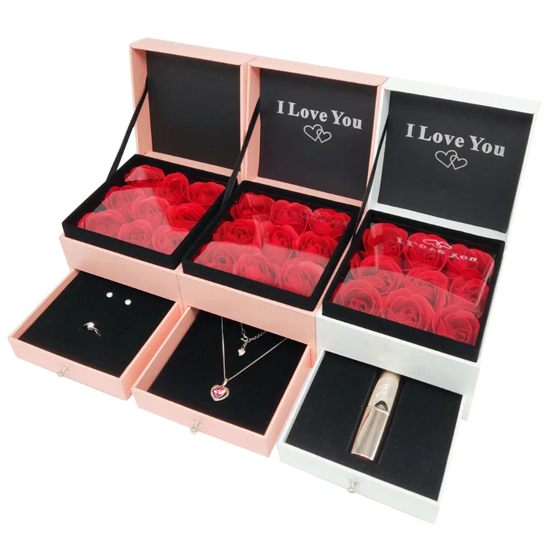 

Newly Everlasting Flower Storage Box Women Jewelry Earrings Gifts Box with Storage Bag XSD88