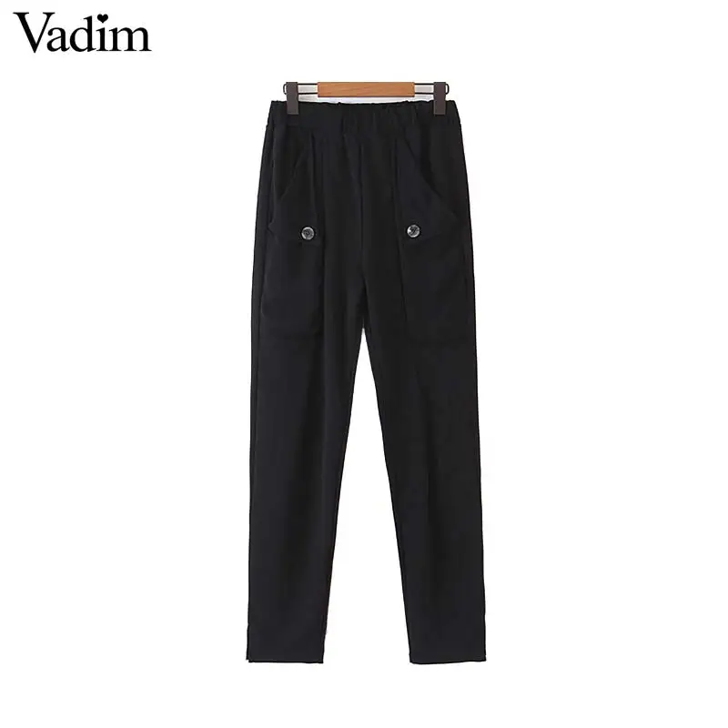 Vadim женские классические черные брюки в стиле ретро эластичный пояс, карманы, офисная одежда, женские формальные длинные брюки KB135