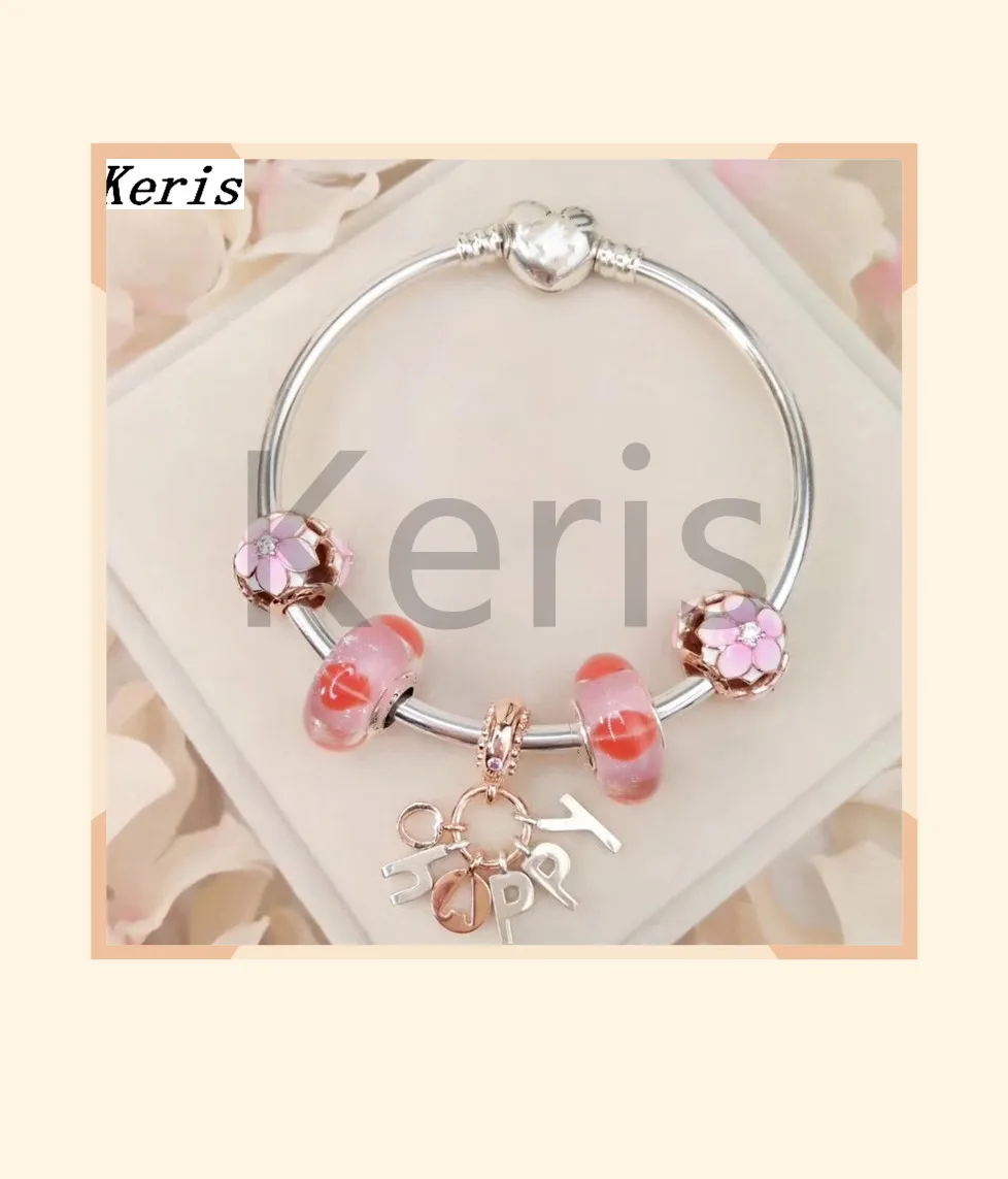 

High Quality Reproduction 1:1 100% Silver Heart Glass Flower String Bracelet Free Of Charge