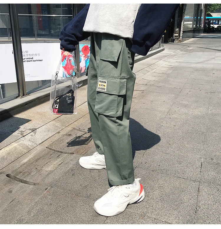 Liketkit Men's Vintage Cargo Pants Male Hip Hop Khaki Pockets Joggers Pants Male Korean Fashion Sweatpants Winter Overalls