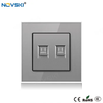 

NOVSKI Grey Luxury utp cat6 10Gb Data Socket CATV RJ11 Tel Wall Socket Crystal Glass 86*86 mm PC Panel RJ45 com Socket