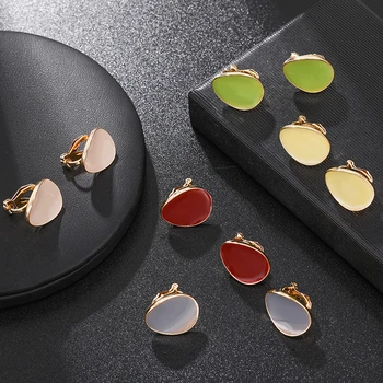 

New Cute Trendy Colorful Enamel Square Oval Heart Glaze Clip on Earrings No Pierced for Women Fashion D'oreille Brincos Jewelry