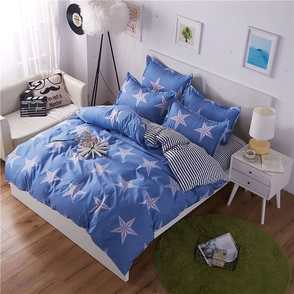 Yellow Bedding Set Thumпостельные принадлежности Морская звезда Комплект постельного белья Королева размер простой свежий полосы пододеяльник король темно-синий полный Твин одиночный уникальный дизайн постельный комплект - Цвет: Yellow Bedding Set