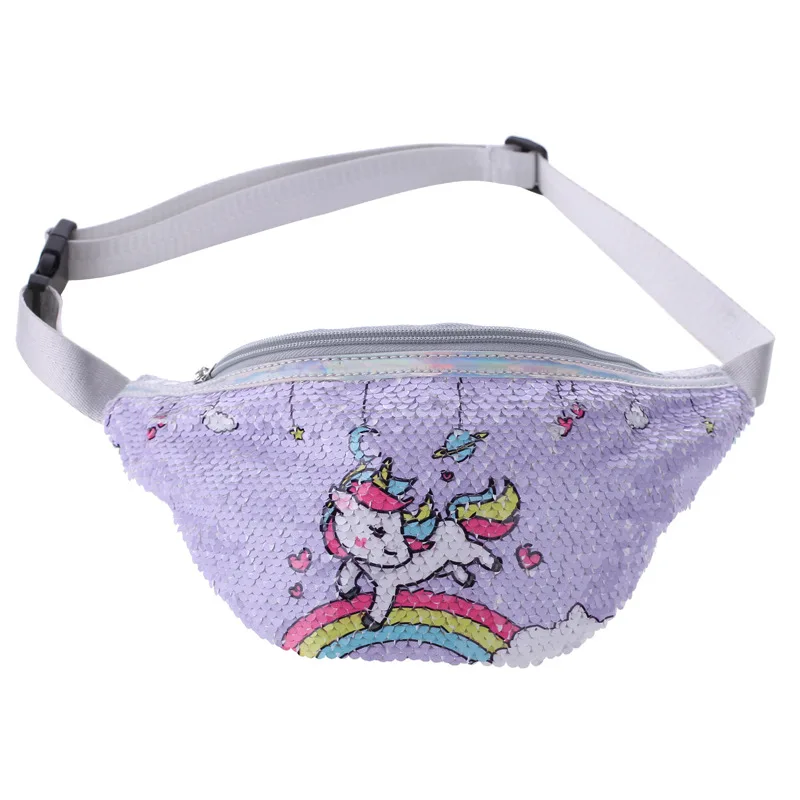 purple Поясная Сумка для женщин с мультяшными пайетками, кожаная сумка на пояс для девочек-подростков, сумка на пояс для телефона, кошелек, нагрудная сумка, милые поясные сумки - Цвет: purple