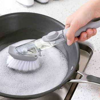 

Long Handle Liquid Brush Automatic Refillable Kitchen Addition Sponge Dishwash Brushes for Household Kitchen Decoration
