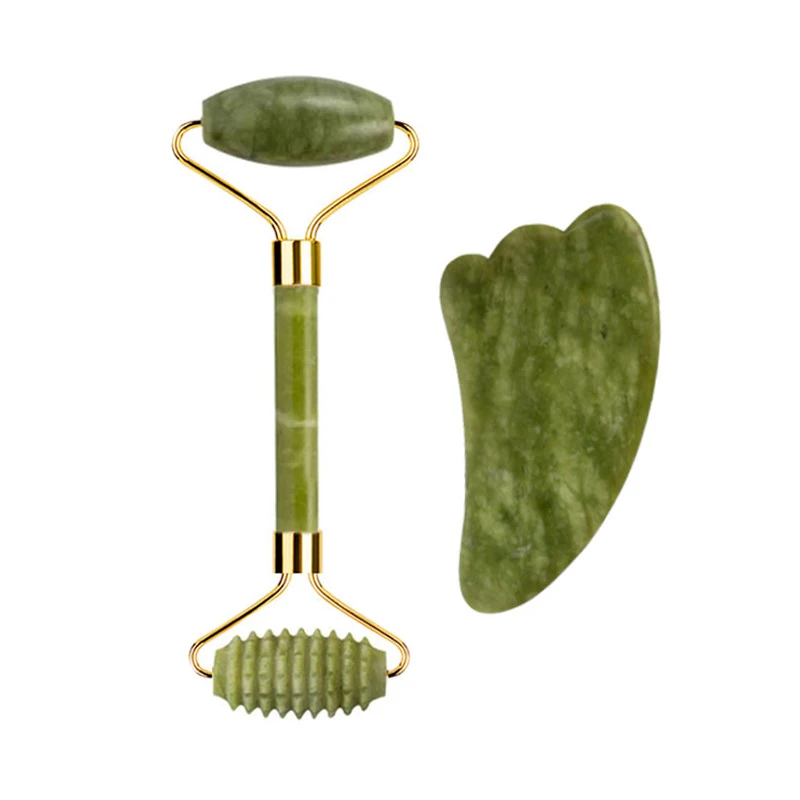 Natural Jade Stone Gouache Scraper Face Roller Gua Sha Massager For Face Body Massage Set Anti-Wrinkle Beauty Relaxation Tool