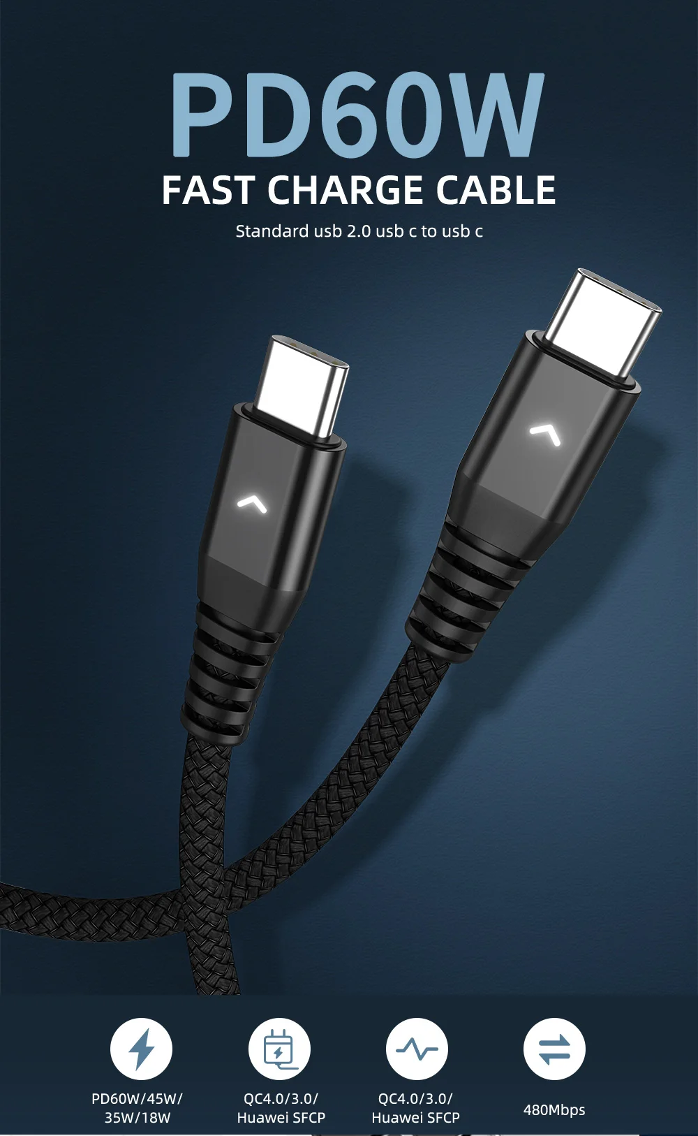 60W Type C To USB Type C Cable PD Fast Charging Data Wire For Samsung S20 Xiaomi QC4.0 Macbook Pro 60W Type C To USB Type C Cable PD Fast Charging Data Wire For Samsung S20 Xiaomi QC4.0 Macbook Pro