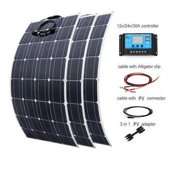 

100w Flexible Monocrystalline solar panel 300w DIY kit 30A Controller cable adapter for 12v 24V battery RV yacht power charge