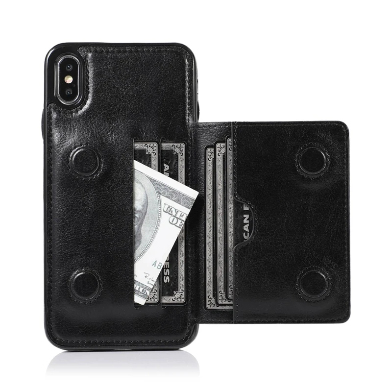 

Retro PU Case Phone Wallet Card Slot Shockproof Flip Cover Cases-Black