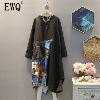 

[EWQ] 2020 Spring Summer New Pattern Round Short Sleeve Asymmetrical Pullovers Dress Women Fashion Tide AK51501