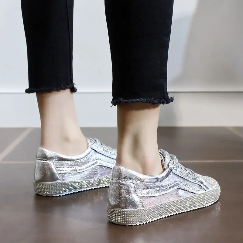 

Gauze White Shoes Women's Man-made Diamond Versatile Shoes 2019 Summer New Style Online Celebrity Crystal Shoes Breathable Flat