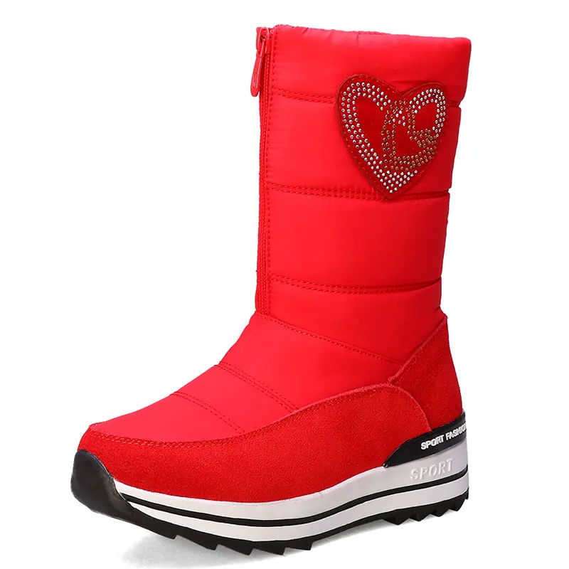 Sgesvier; модные очень теплые зимние сапоги; нескользящие зимние сапоги на толстой подошве; цвет красный, черный; обувь на пуху; зимняя женская обувь из хлопка - Цвет: 18 CM RED