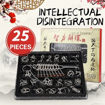 

25Pcs/Set Nine Interlocking Links Unlocking Ring Steel Kids Thinking Training Puzzle Game Brain Development Stress Reliever Toys
