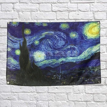 

Van Gogh Poster Banners Bar Cafe Hotel Theme Wall Decoration Hanging Art Waterproof Cloth Polyester Fabric Flags oil Painting